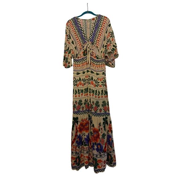 Farm Rio Anthropologie Tropical Print Kaftan Maxi Cutout Dress Sz S N - Picture 10 of 10